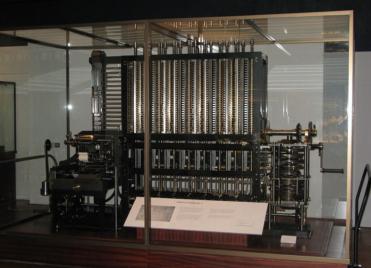 Difference Engine No. 2 · 伦敦科学博物馆 · 1991 年按巴贝奇原图复原的 2.5 吨齿轮机器,运行完美